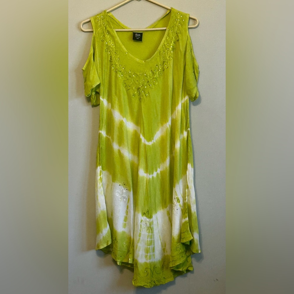 Seven Islands Boho Lime and White Asymmetrical Dress